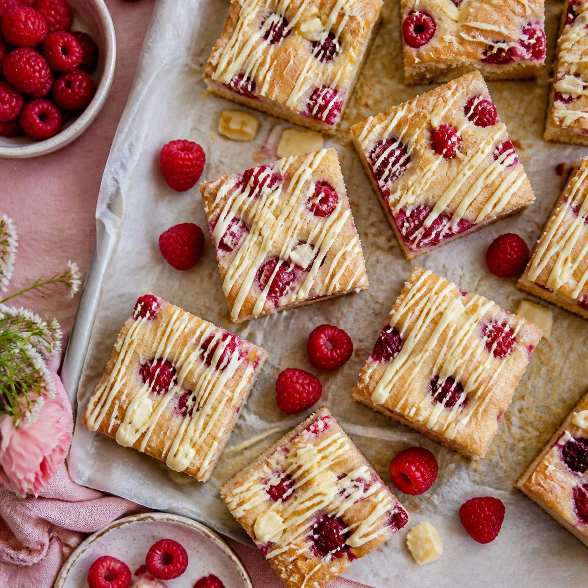 Raspberry & White Chocolate Traybake